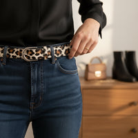 Cinto de Couro Pêlo Leopardo Branco 2,5cm