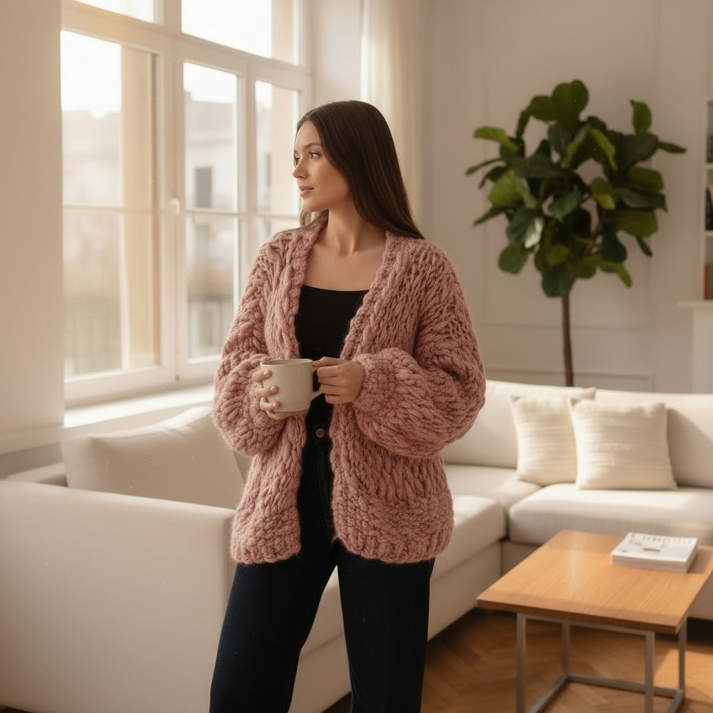 Casaco de Malha HandMade (Rosa) | Sarai