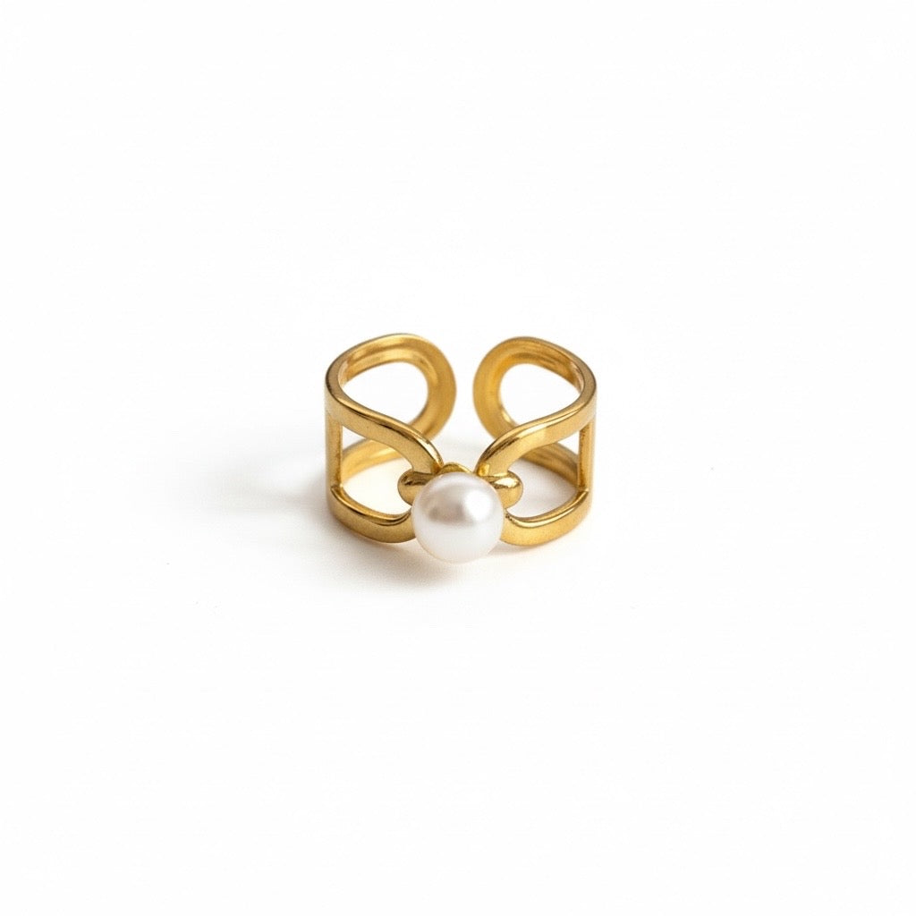 Anel Largo Pérola Aço Inoxidável