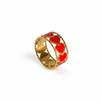 Anel Dourado Corações Vermelhos
