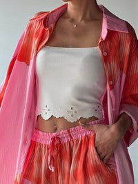 Kimono Floral Rosa e Vermelho com Bolsos