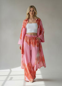 Calças Florais Rosa e Vermelho com Bolsos