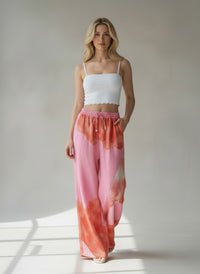 Calças Florais Rosa e Vermelho com Bolsos