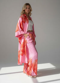 Calças Florais Rosa e Vermelho com Bolsos