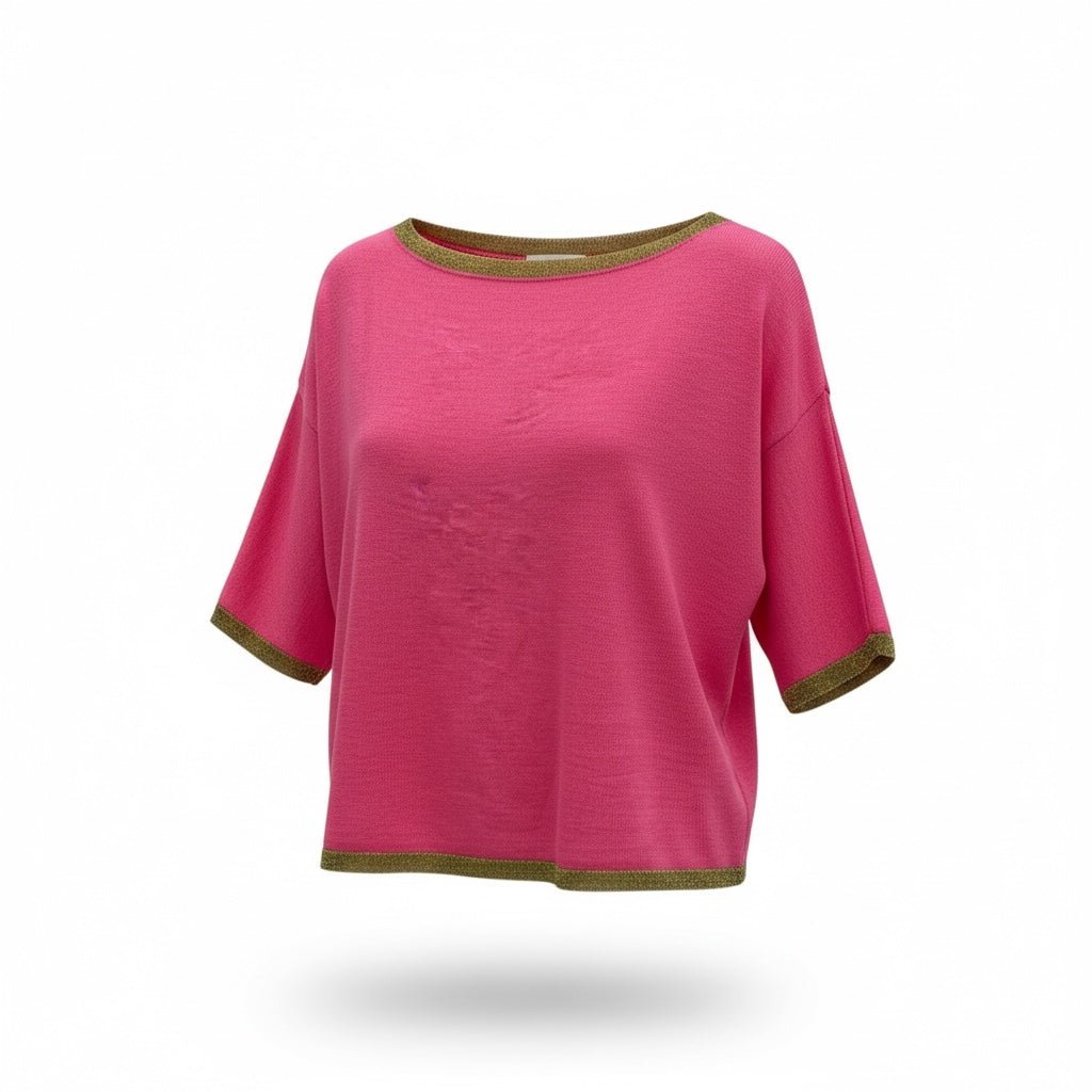 Blusa Malha Fina com Detalhes Lurex Dourado - GRINE