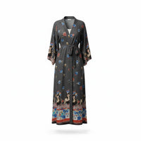 Kimono Cinzento Floral | Comprido Fluido