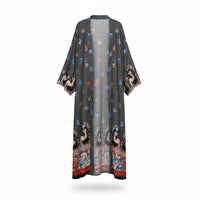 Kimono Cinzento Floral | Comprido Fluido