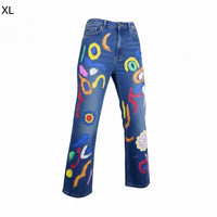 Calças de Ganga ART Pintadas à Mão - Perna Larga