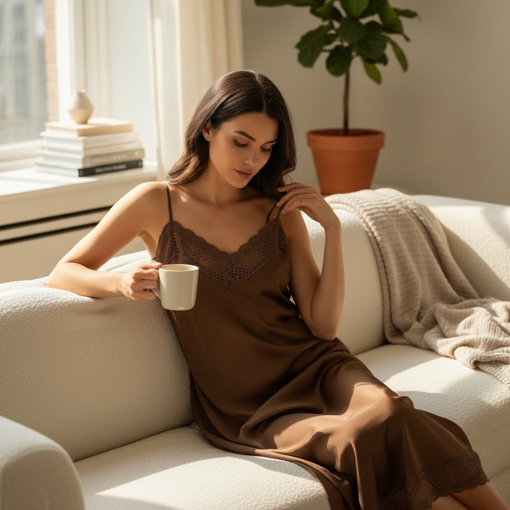 Vestido Comprido em Renda Tipo Crochet - Alças Ajustáveis
