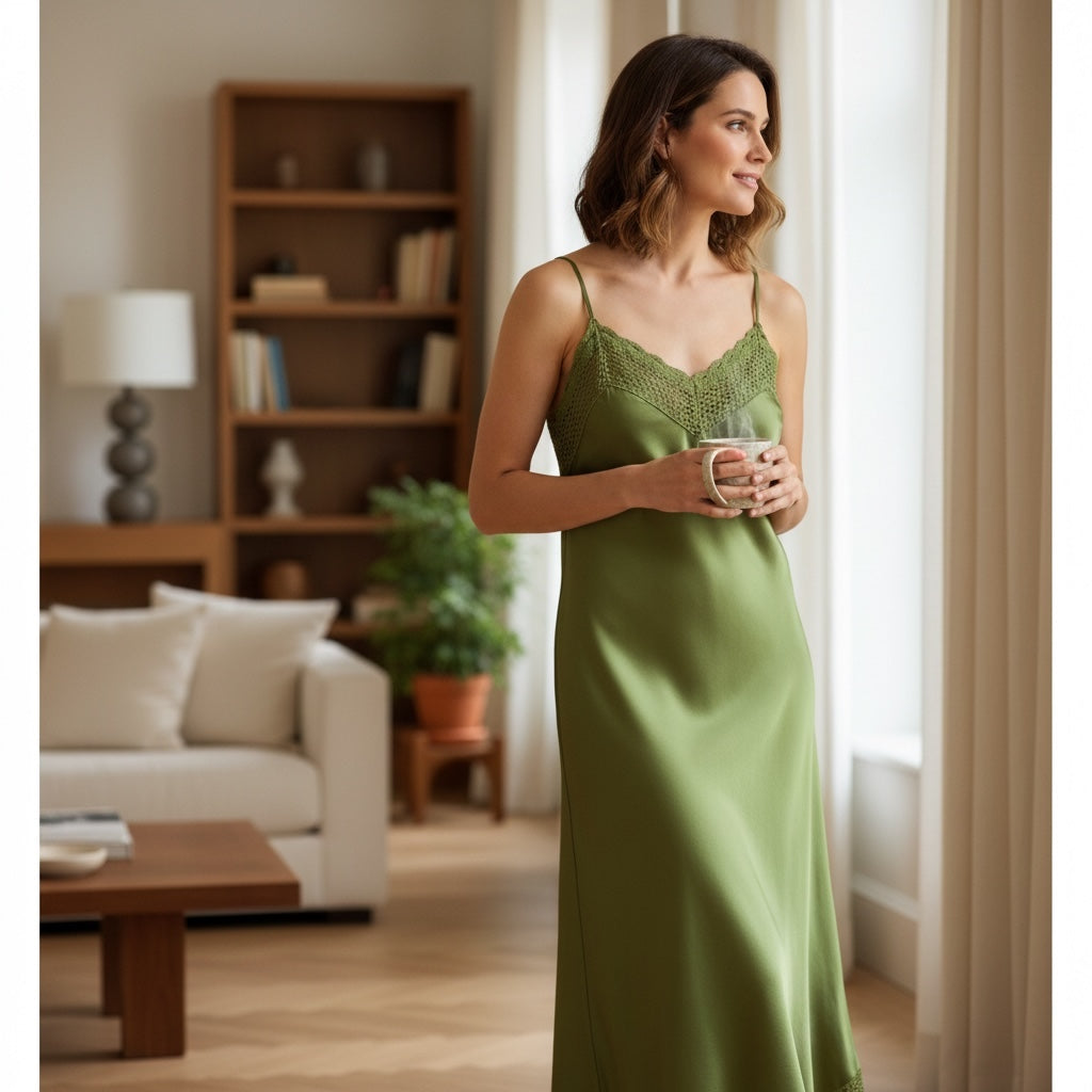 Vestido Comprido em Renda Tipo Crochet - Alças Ajustáveis