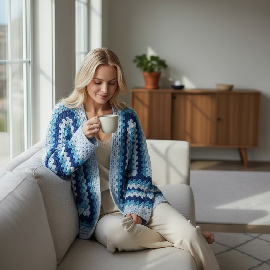 Casaco Croche Azul | Eloá