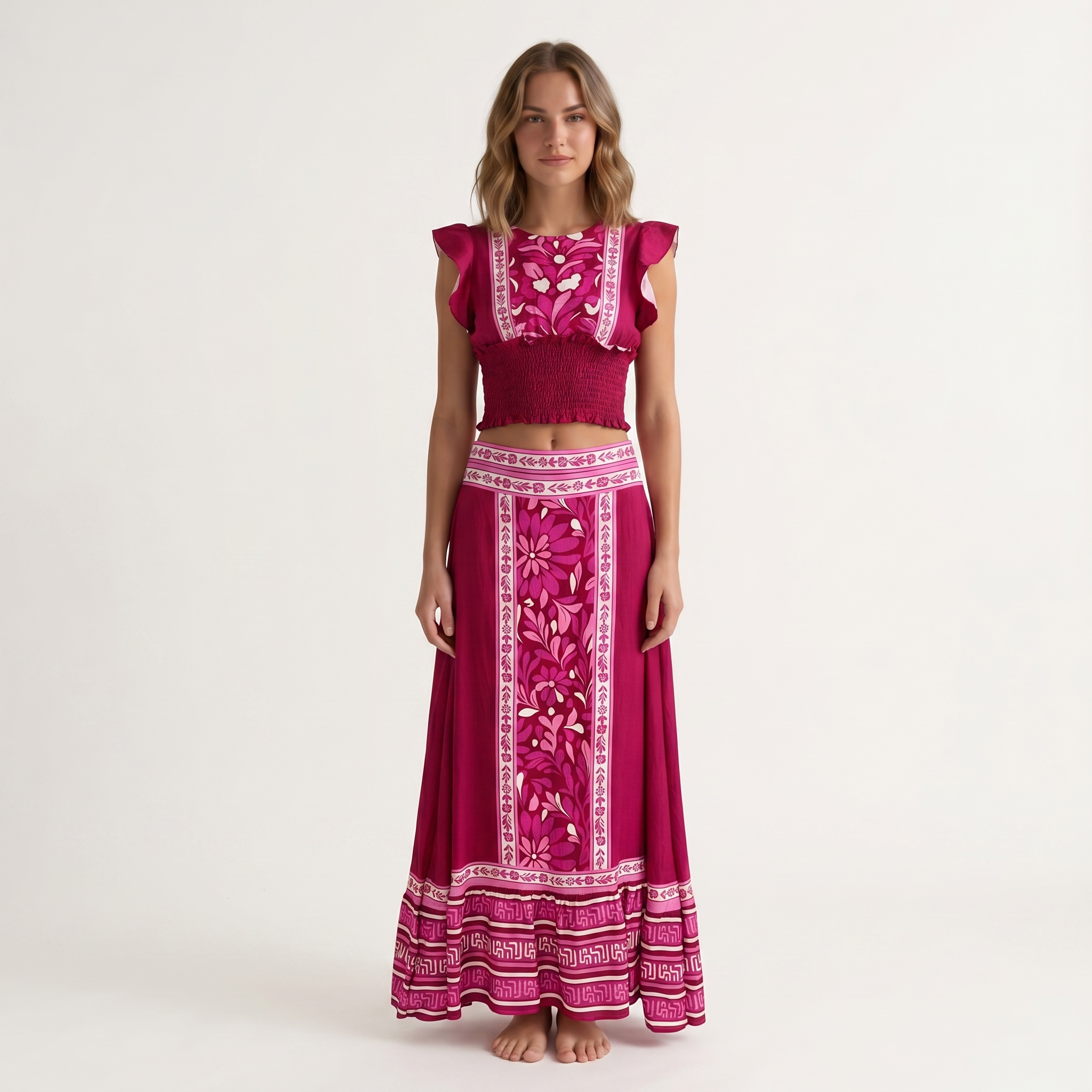 Conjunto: Top & Saia Midi | Boho Chic