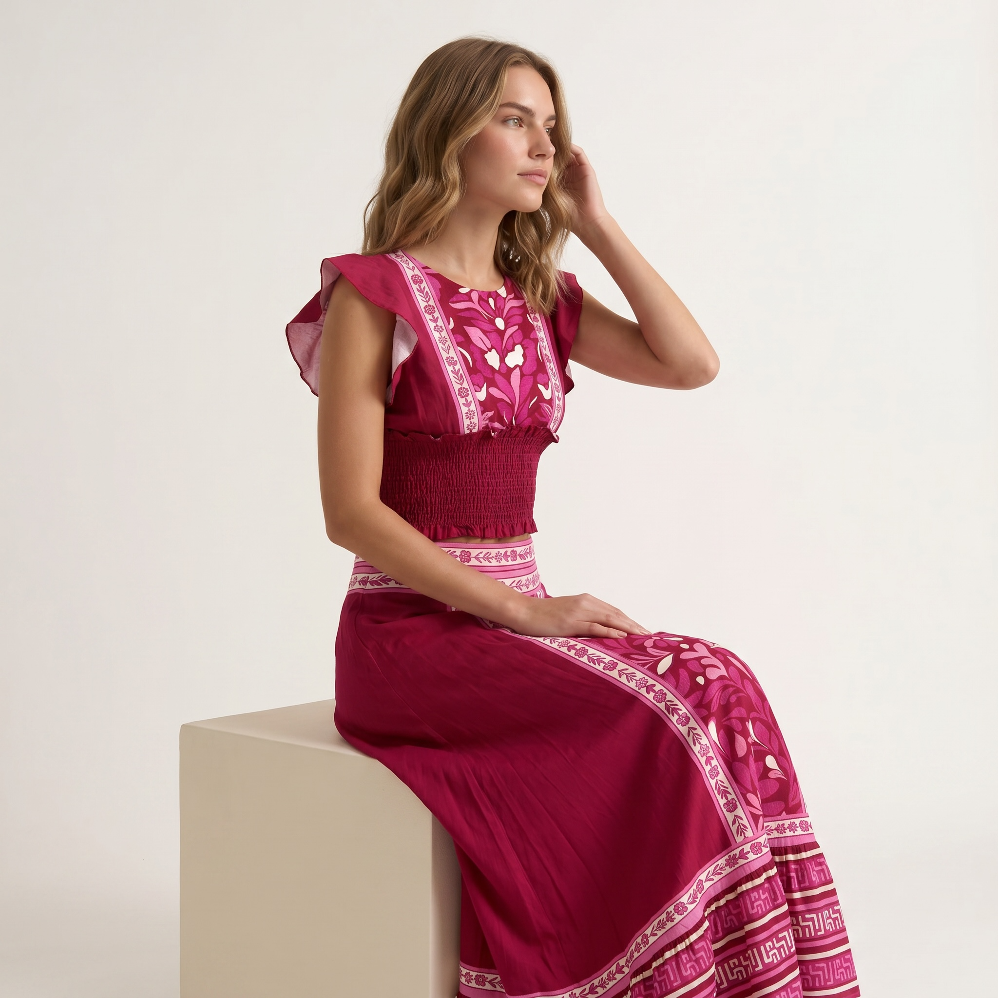 Conjunto: Top & Saia Midi | Boho Chic
