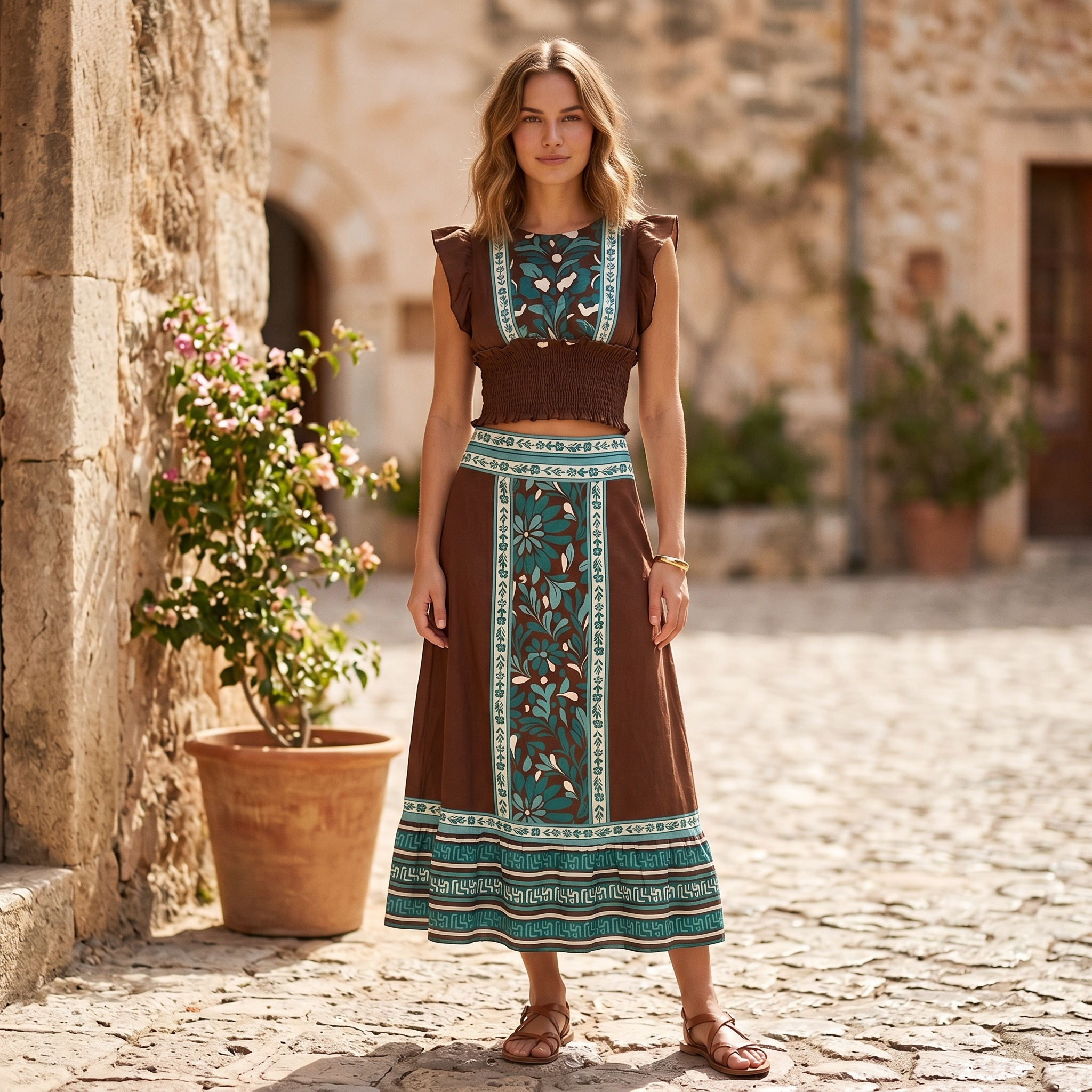 Conjunto: Top & Saia Midi | Boho Chic