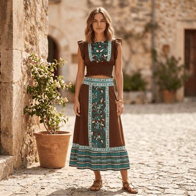 Conjunto: Top & Saia Midi | Boho Chic - GRINE