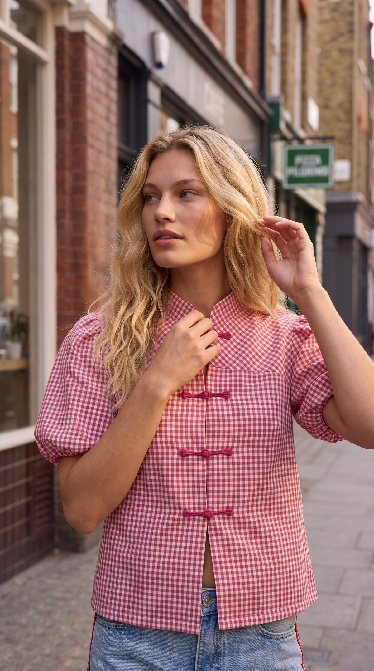 Blusa Xadrez Vichy com Manga Balão