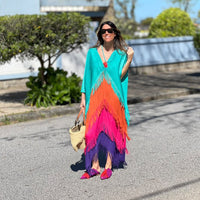 Vestido plissado Giulia comprido com franjas