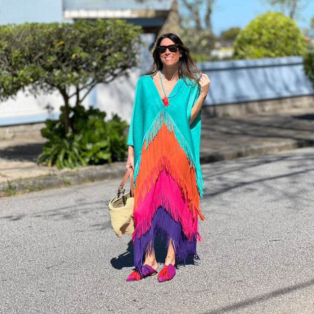 Vestido plissado Giulia comprido com franjas