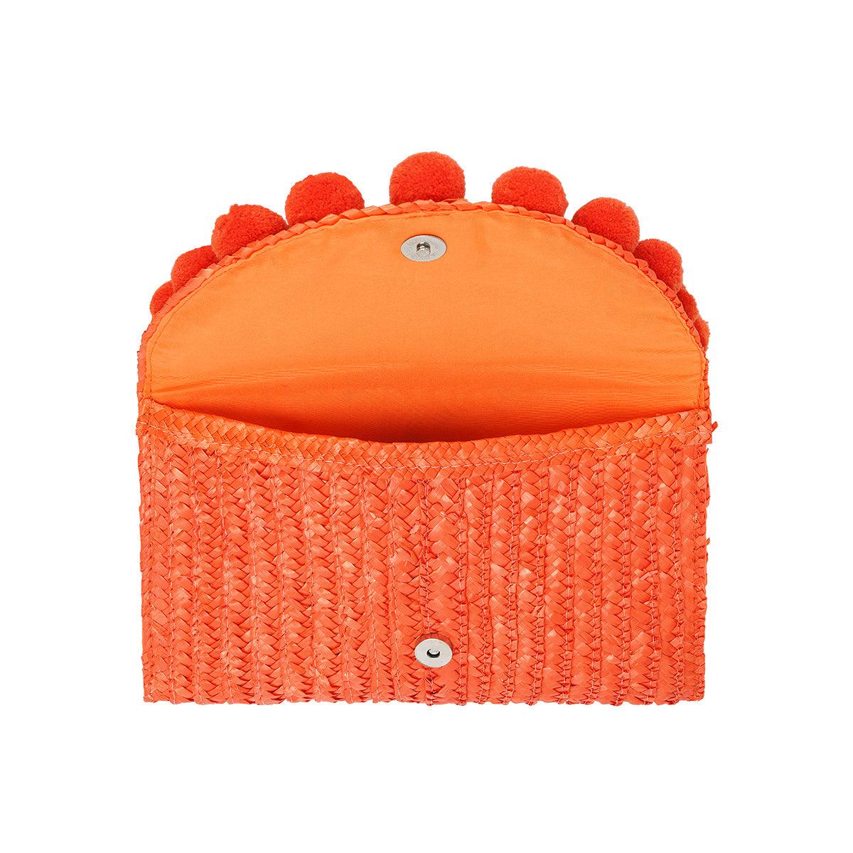 Clutch de palha com pompons - Grine Store | Bijuterias