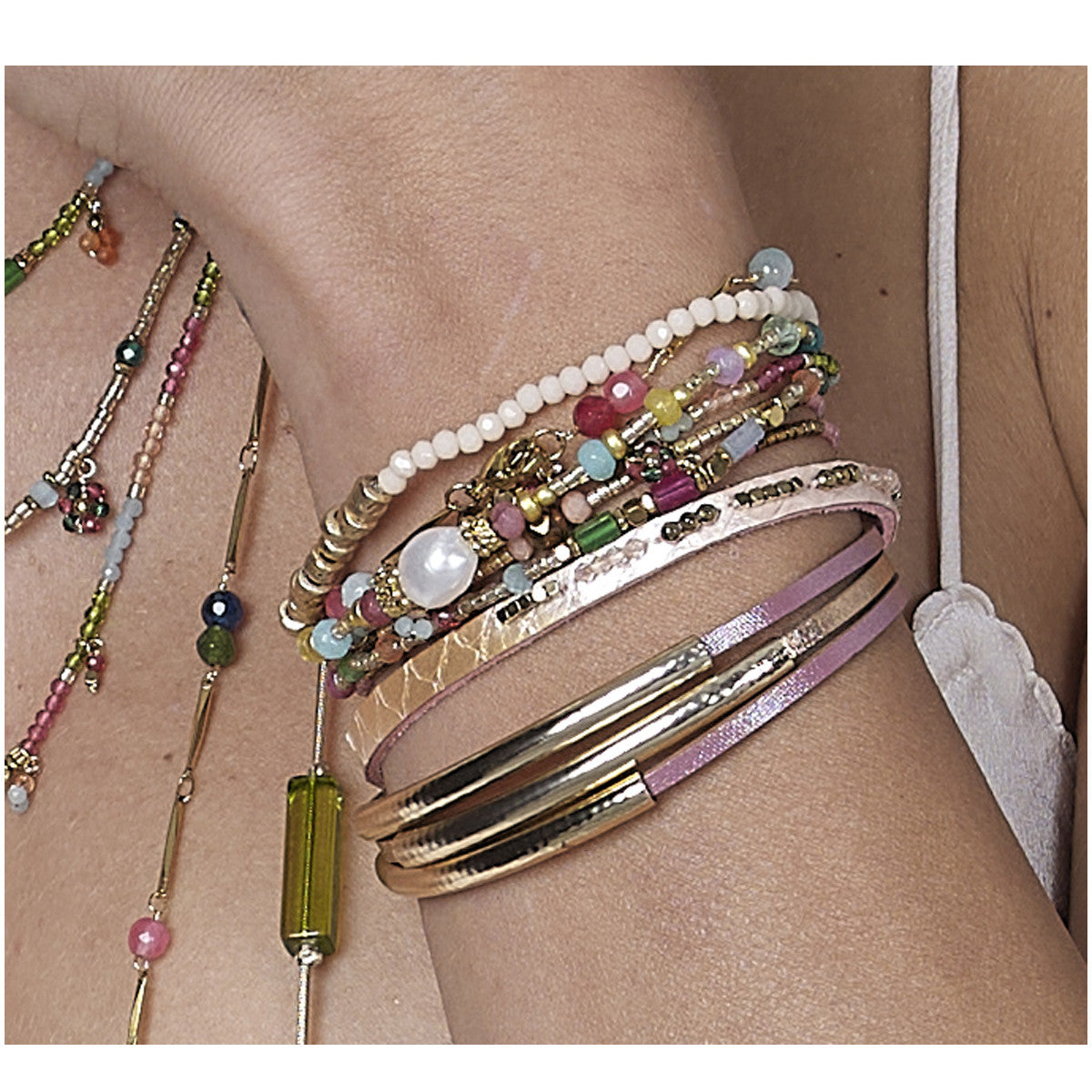 Stainless Steel and Rhinestone Leaf Bracelet