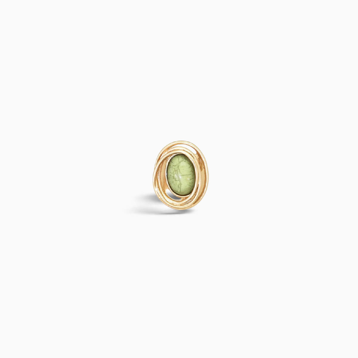 Anel ajustável GRINE estilo gótico em liga de zinco dourada com pedra de resina verde oval e design elástico