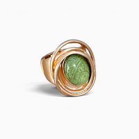 Anel ajustável GRINE estilo gótico em liga de zinco cor de cobre com pedra central redonda de resina verde oliva