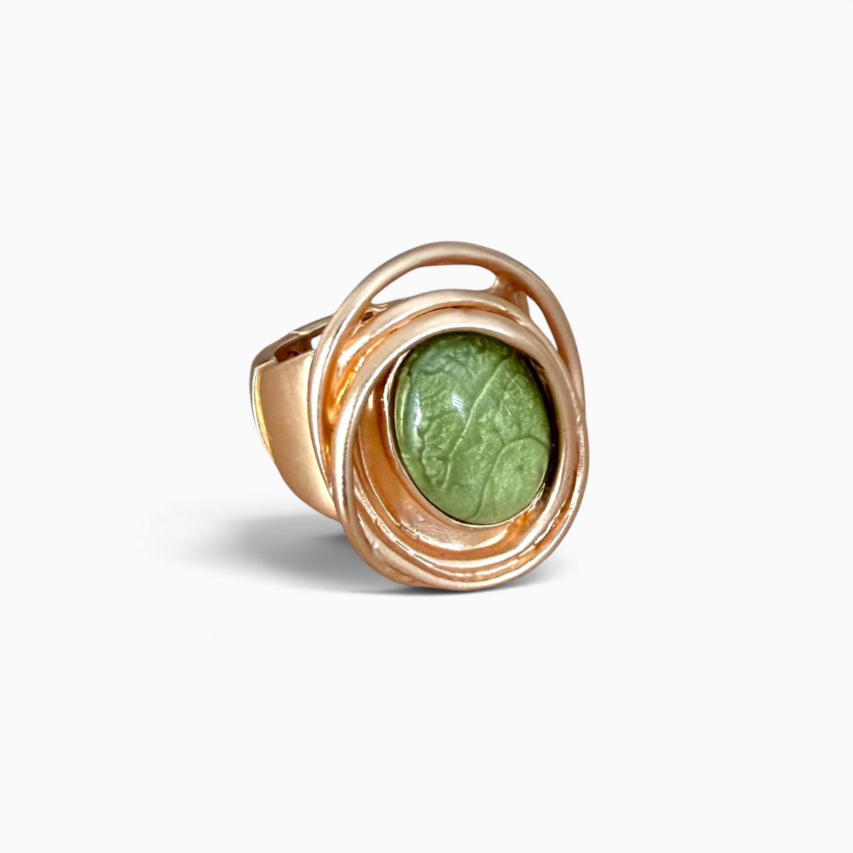 Anel ajustável GRINE estilo gótico em liga de zinco cor de cobre com pedra central redonda de resina verde oliva