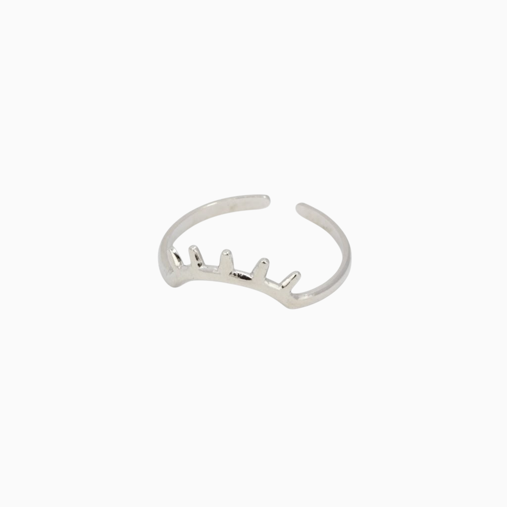 Anel Pestanas GRINE em aço inoxidável prateado com design minimalista e delicado em forma de pestanas.