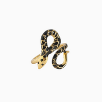 Anel GRINE Serpente Encantada em ródio dourado com detalhes em esmalte preto e olhos brilhantes