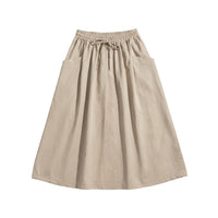 GRINE beige midi skirt with elasticated drawstring waist and two side pockets. Casual style.