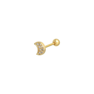 Brinco GRINE Moonlit dourado em aço inoxidável com formato de lua crescente cravejado de zircónias