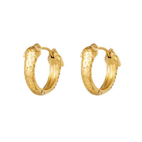 Brincos GRINE Panther em argola de aço inoxidável dourado com detalhe de cabeça de pantera