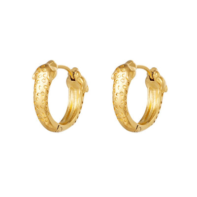 Brincos GRINE Panther em argola de aço inoxidável dourado com detalhe de cabeça de pantera