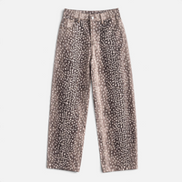 Calças de ganga GRINE corte barrel com estampado animal Bambi em tons de castanho e branco, 100% algodão.