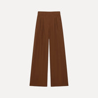 Calças pantalona GRINE castanhas de corte largo e fluido em tecido de poliéster com elastano.