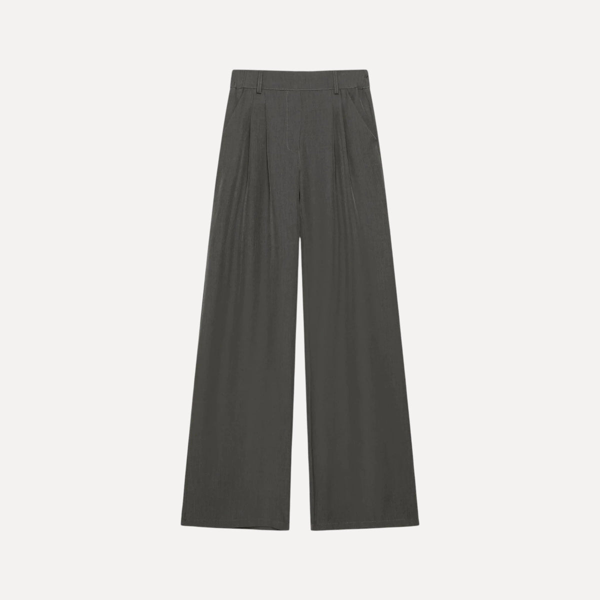 Calças pantalona cinzentas GRINE de corte largo e fluido em tecido de poliéster e elastano com pregas frontais.