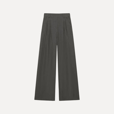 Calças pantalona cinzentas GRINE de corte largo e fluido em tecido de poliéster e elastano com pregas frontais.