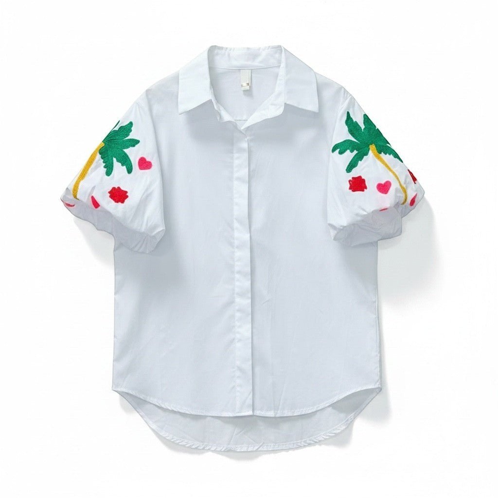 Camisa Tropical Resort Puff | Branca - GRINE