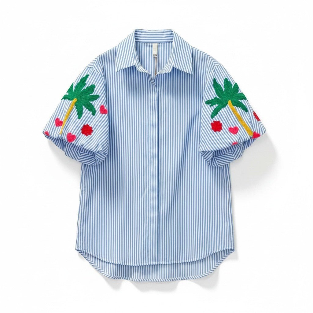 Camisa Tropical Resort Puff | Riscas Azuis - GRINE