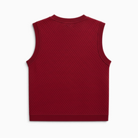 Colete de malha GRINE na cor bordeaux com textura acolchoada, visto de costas, ideal para sobreposições.