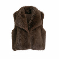 Colete de pêlo sintético castanho GRINE com gola larga, ideal para um look sofisticado e quente.