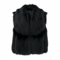 Colete de pêlo sintético preto GRINE com gola larga, ideal para um look sofisticado e quente.