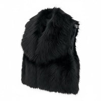Colete de pêlo sintético preto GRINE, elegante e quente, ideal para um visual sofisticado de inverno.