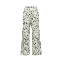 GRINE floral print straight-leg jeans with adjustable elastic waist in mustard yellow and military green.