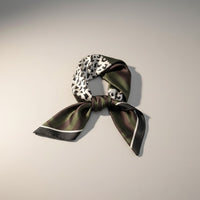 GRINE green animal print satin square scarf, 70cm x 70cm, 100% polyester.