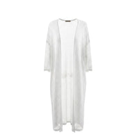 GRINE branco kimono em malha tipo croché com duas racha laterais e ponto aberto. Comprimento longo.