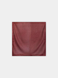 Lenço quadrado GRINE acetinado bordeaux com padrão de bolas brancas, ideal para pescoço, cabelo ou mala.