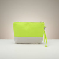 GRINE lime green and grey canvas beach necessaire with removable wrist strap