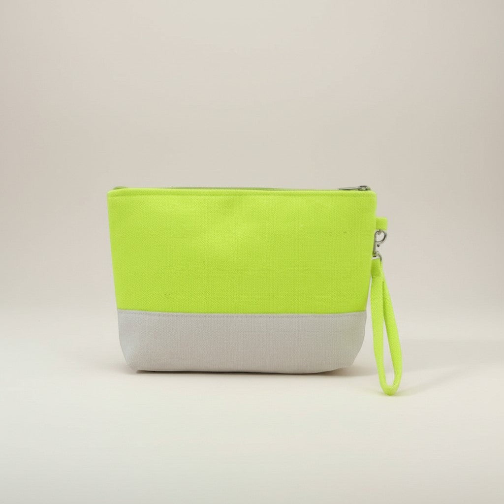 GRINE lime green and grey canvas beach necessaire with removable wrist strap