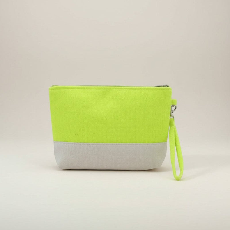 GRINE lime green and grey canvas beach necessaire with removable wrist strap